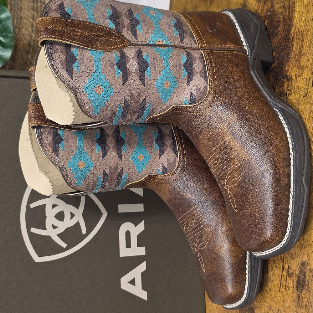 Ariat Anthem Shortie Savanna Western Boot Dry Taupe Turquoise Aztec - Size 7 - Picture 2 of 14